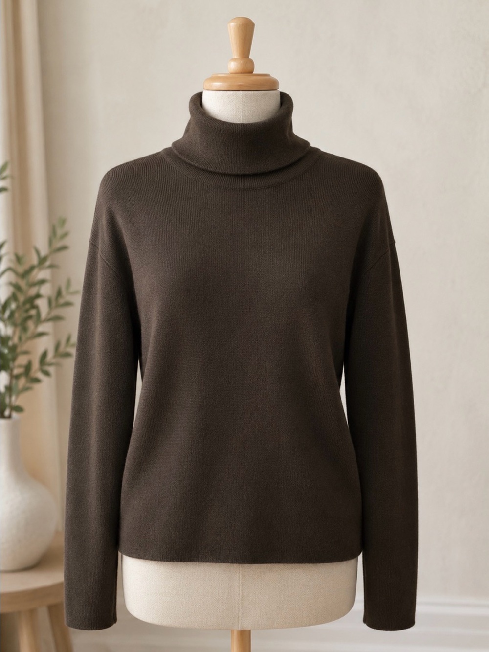 Linda Allard Ellen Tracy Wool Silk Sweater Petite L Chocolate Brown Classic.